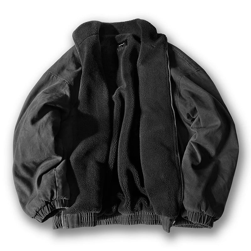 Japanese Vintage Polar Fleece Jacket Men Winter High Quality Thick Jacket Korean Streetwear Loose Couple Trendy Warm Coat Male