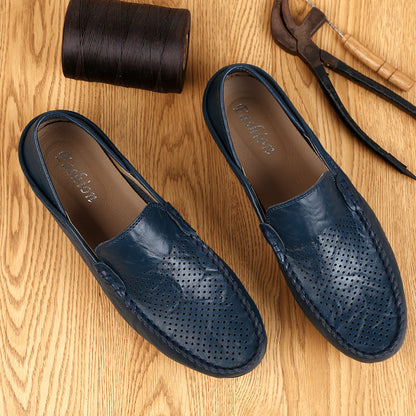 Summer Men Casual Shoes Leather Moccasins Breathable Slip on Boat Shoes Italian Luxury Brand Mens Driving Loafers Size 37-47