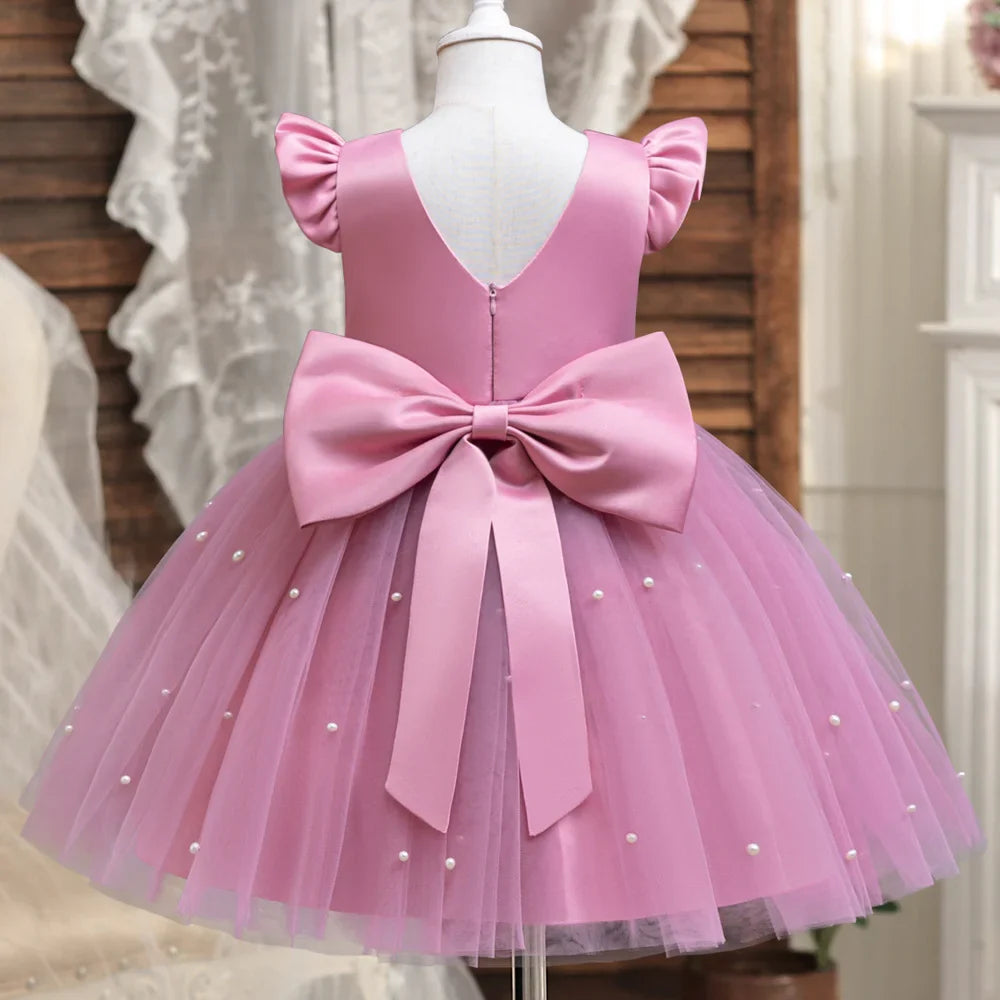 My Little Ponys Toddler Girls Pink Princess Dress Baby Girl Birthday Party Tutu Gown Backless Bow Beading Costume