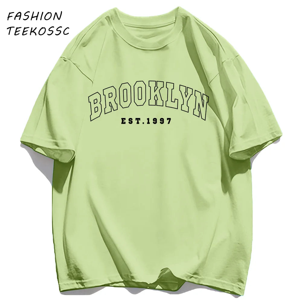 Brooklyn Est 1997 City Usa Printing Men T-Shirt Summer Casual T Shirts All-Match Crewneck Tops Oversized Soft Streetwear
