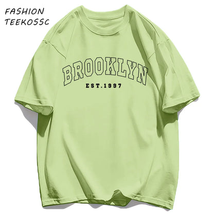 Brooklyn Est 1997 City Usa Printing Men T-Shirt Summer Casual T Shirts All-Match Crewneck Tops Oversized Soft Streetwear