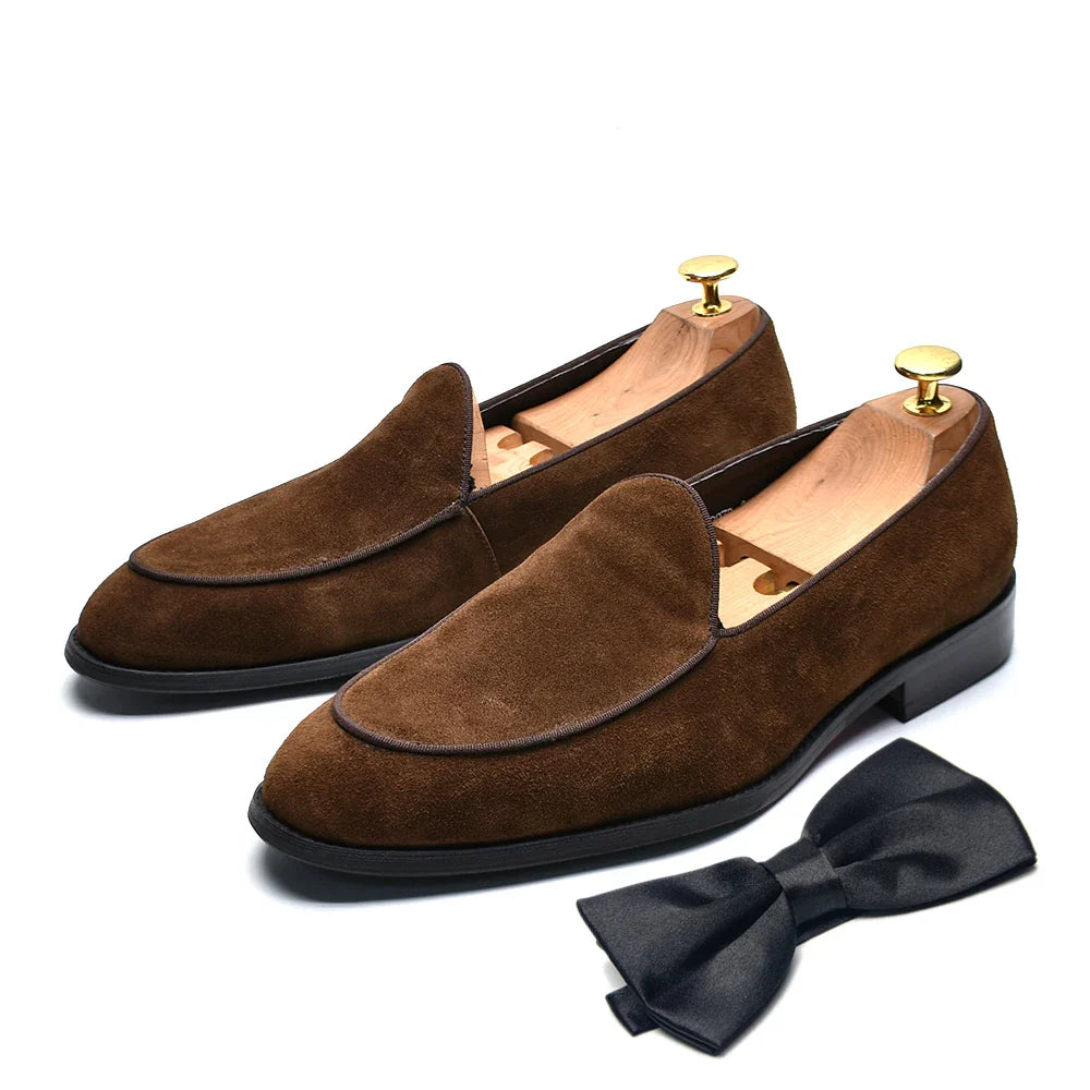 Luxury Italian Wedding Party Men's Loafer Dress Shoes Cow Suede Leather Slip-on Gentleman Fashion Suit Formal Shoes Man Footwear