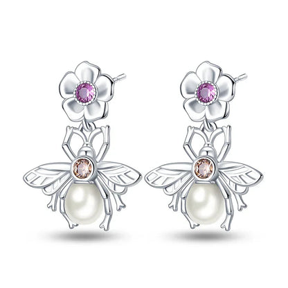 Earrings For Womens 925 Silver Color Pink Rainbow Horse Bear Bee Double Hoop Earrings Fine Engagement Anniversary Jewelry Gifts