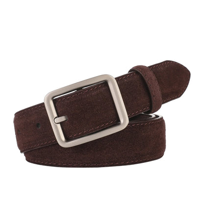 Fashion Suede Cowhide Women‘s Belts Genuine Leather 2.8cm Wide Belt Metal Buckle Women Belt Matched Dress Jeans Skinny Girdle
