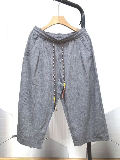 Summer Beach Cotton Linen Shorts Men Baggy Wide leg Casual Capris Pants Male Sport Running Shorts 2025 Linen Trousers