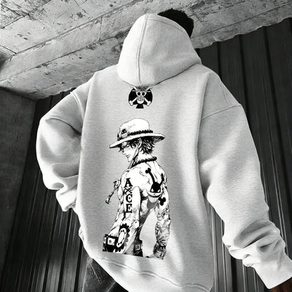 Anime Ace Hand Drawn Printed Hoodie Spring/Autumn New Harajuku Men's and Women's Loose Casual Parent Child Sweater Top