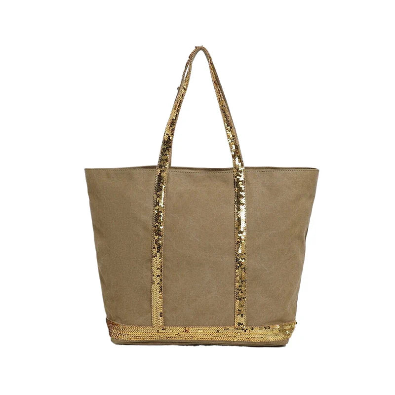 Multi-purpose Canvas Tote Bag with Sequins, Large Capacity for Women's Daily Use