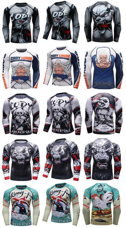 Popular Beach Surf Wear Short Sets For jiu jitsu Bjj No Gi Rashguard+Grappling Shorts Cool Westling stretchy Running Gym Clothes