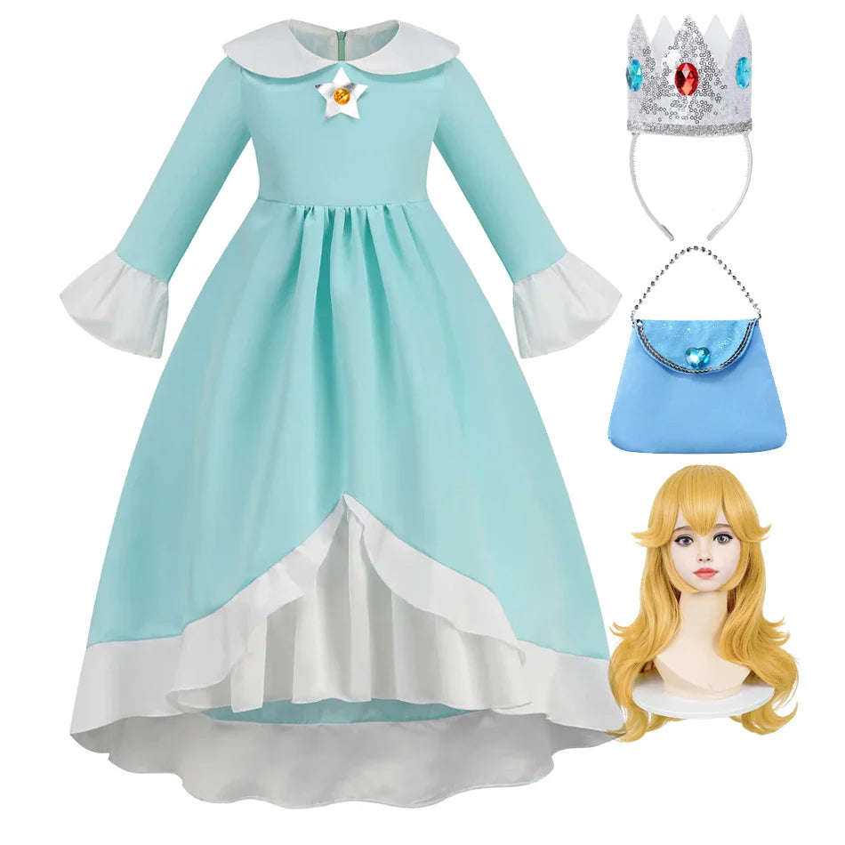 Rosalina Galaxy Princess Dress with Glowing Light Girls Game Role Play Princess Costume Halloween Rosalina Kids LED Light 10T