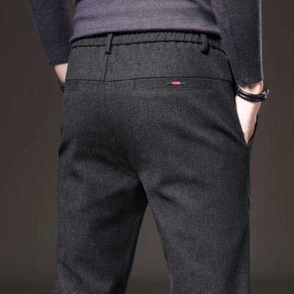 Autumn Winter Thick Men's Casual Pants Brushed Fabric Straight Slim Business Fashion Trousers Stretch Korean Male Clothing