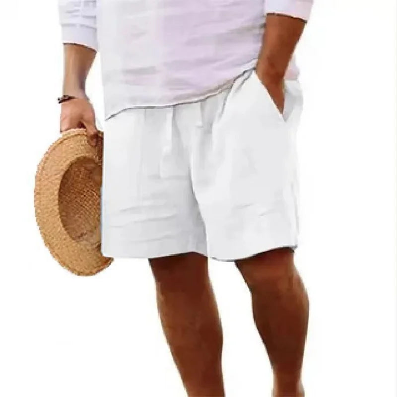 2025 New Summer New Men's Cotton Linen Breathable Shorts Hawaii Beach Pants Male Solid Color Trousers Loose Versatile Streetwear