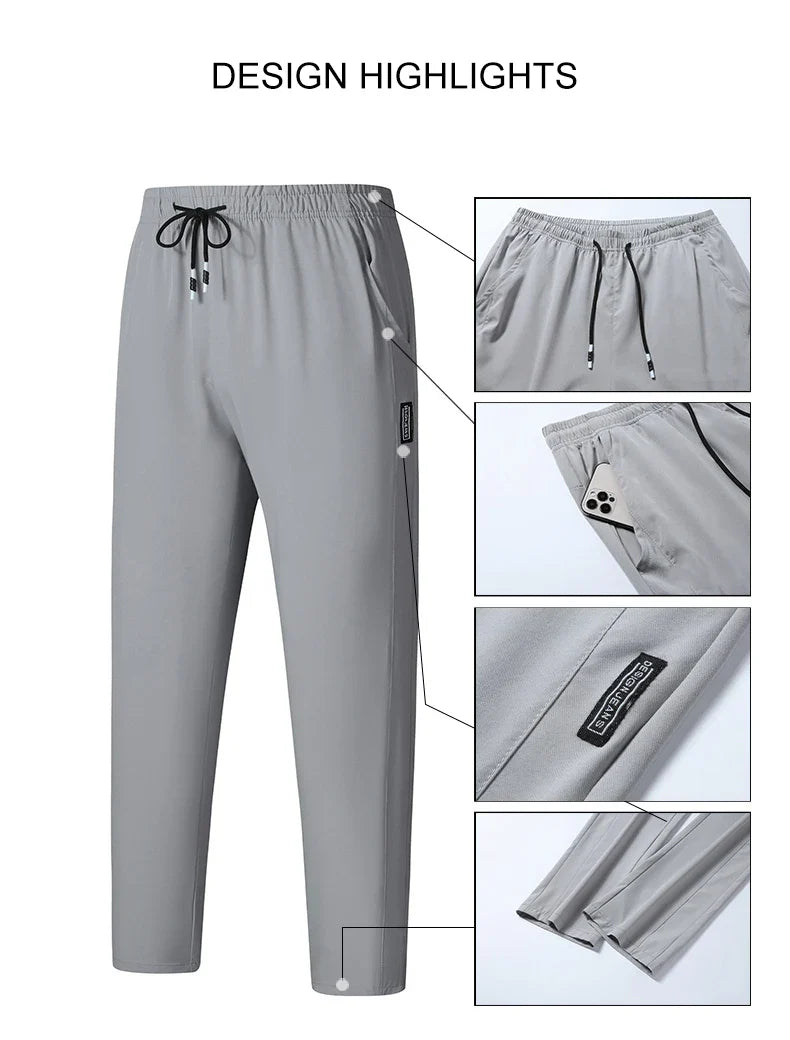 Men Running Pants Jogging Casual Summer Thin Sweatpants Quick Dry Ice Silk Straight Trousers Sports Gym Breathable Unisex