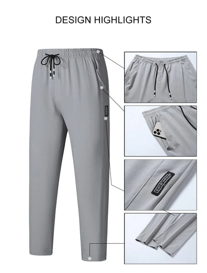 Men Running Pants Jogging Casual Summer Thin Sweatpants Quick Dry Ice Silk Straight Trousers Sports Gym Breathable Unisex