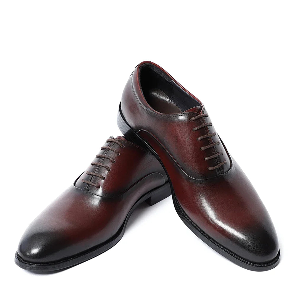 Italian Luxury Men's Oxford Dress Shoes Cow Genuine Leather Fashion Plain Toe Burgundy Wedding Business Formal Shoes for Man