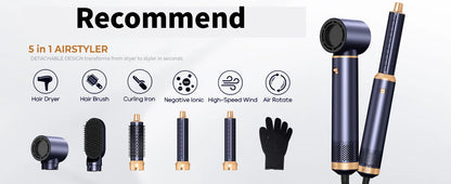 5 in 1 Hair Curlers Set with Curling Brush, 0.35”-1.25” Hair Curler Wand for Hairstyle and Heat Resistant Gloves and Hair Clip