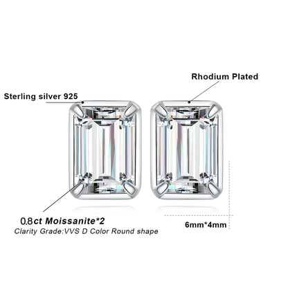 Moissanite D Color 1.6ct/pair Emerald Cut 925 Sterling Silver Stud Earrings for Woman Yellow Rose Gold Plated