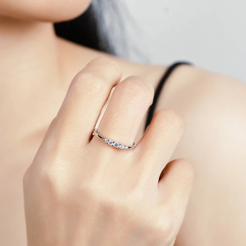 0.13CTTW 2.5mm Certified Moissanite Rings for Women 5 Stones Sparkling Sterling Silver 925 Wedding Band Mach Diamond GRA