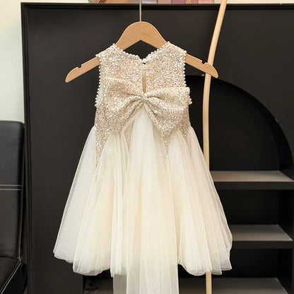 Children Girls Shiny Princess Dress Summer Kids Baby Girls Sling Dress UNITIM Little Girls Bow Gauze Dress Infant Girls Sundress