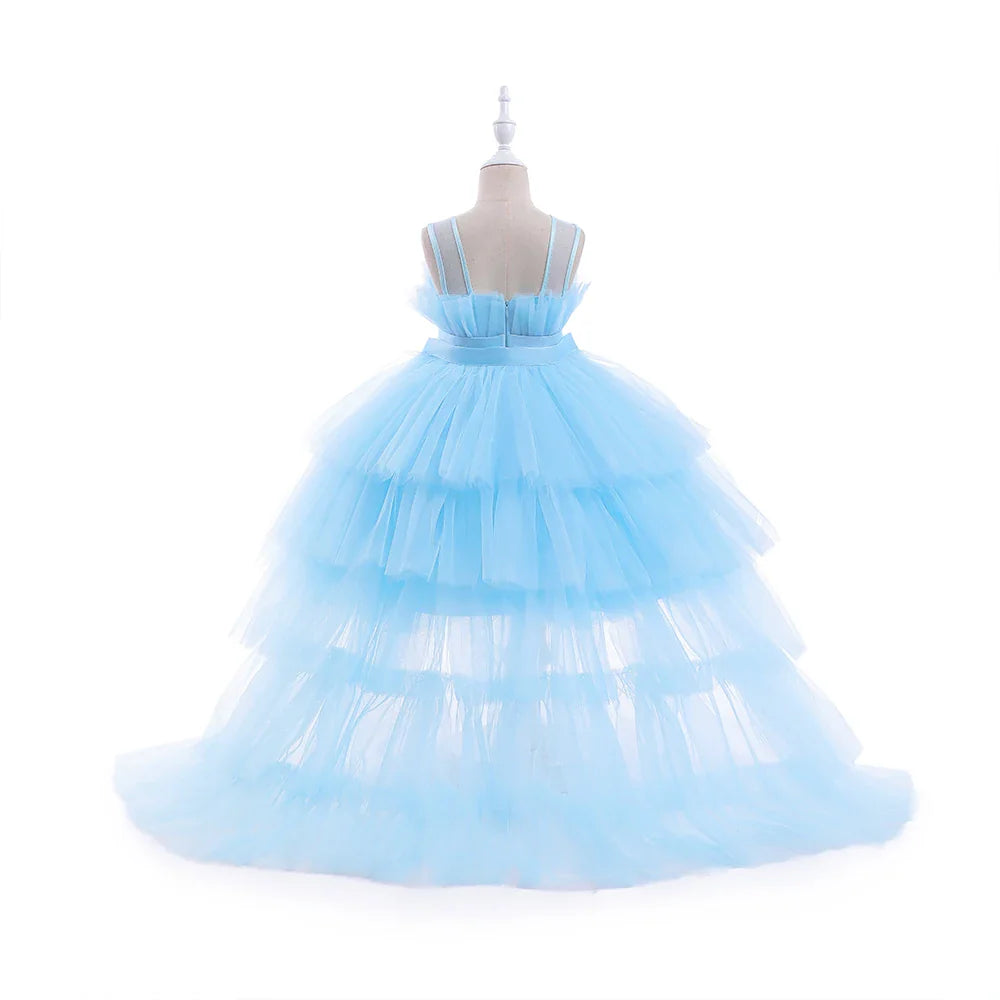 Elegant Tulle Bridesmaids Party Girls Dresses Summer Baptism Birthday Wedding Prom Princess Dress for Girl Christmas Kids Clohes