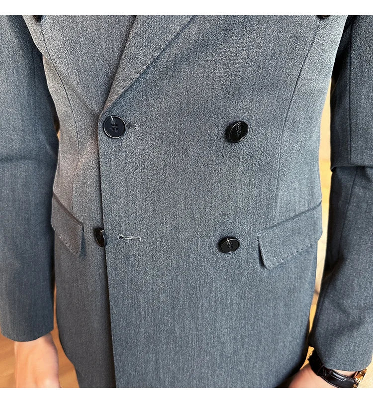 (Jackets+Pants) Luxury Double Breasted Design Slim Fit Suit High Quality Fashion Men's Wedding Social Suit Tuxedo 2 Piece Set