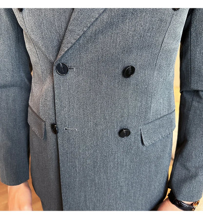 (Jackets+Pants) Luxury Double Breasted Design Slim Fit Suit High Quality Fashion Men's Wedding Social Suit Tuxedo 2 Piece Set
