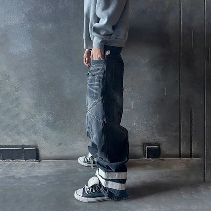 Spring new American retro high street ins trendy jeans straight leg loose dark printed casual pants long pants