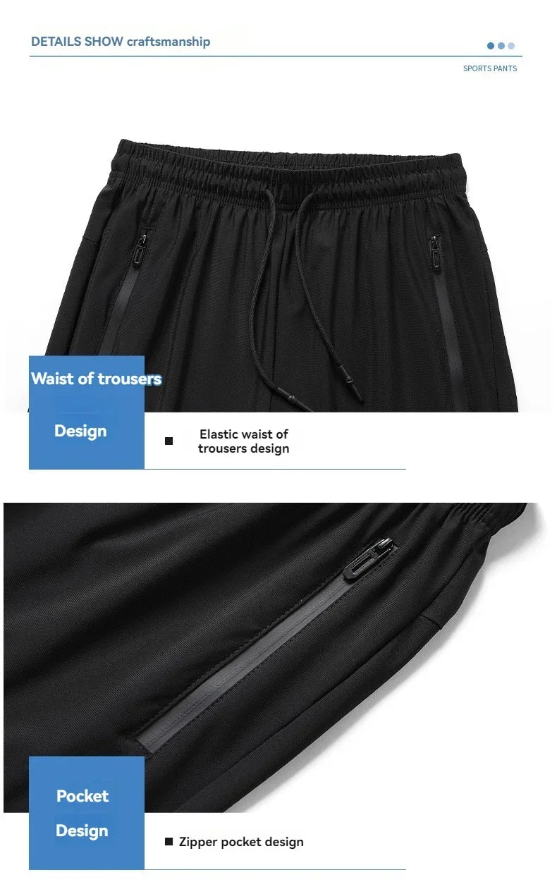 New High-quality Ice Silk Men Casual Straight Leg Pants Two-piece Set For Summer Lightweight Breathable Outdoor Sports Leggings