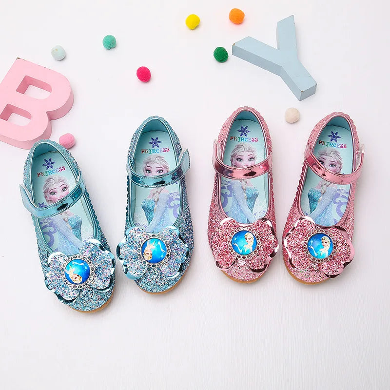Frozen Girls Princess Shoes Spring and Autumn Flat Paillette Shoes Children's Soft Sole Baby Casual Shoe Party Shoes