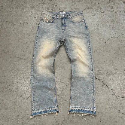 Calça jeans unissex estilo casual de rua, estilo ins, corte reto, lavagem envelhecida retrô, usada, novidade primavera 2026, street style americano.