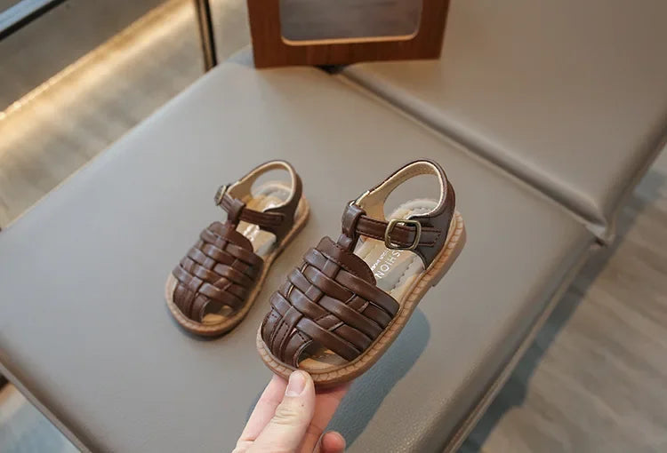 Kids Sandals 2025 Summer Sandals for Boy Fashion Children Cut-Outs Beach Shoes Braided Style Causal Walking Flat Sandals