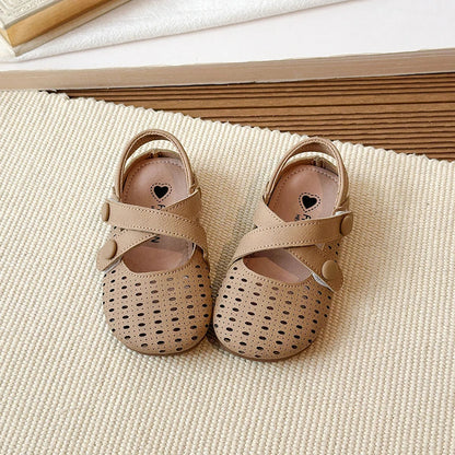 Summer New Kids Mary Jane Sandals Hollow-out Breathable Girls Causal Flat Shoes Non-slip School Children Fashion Retro Sandals