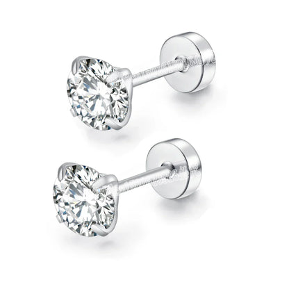 Stainless Steel 5 Style CZ Zircon Silver Color Earrings For Women Men Crystal Screw Titanium Alloy Ear Studs Round Beads Jewelry