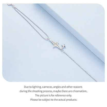 925 Sterling Silver Dainty Starlight White Gold Plated Stackable Bracelet for Women, Adjustable Link Chain CZ Bracelets