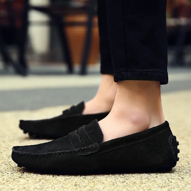 High Quality Suede Men Casual Shoes Non-slip Mens Driving Shoes Slip on Flats Loafers Leather Shoes 10 Colors Size 38-49