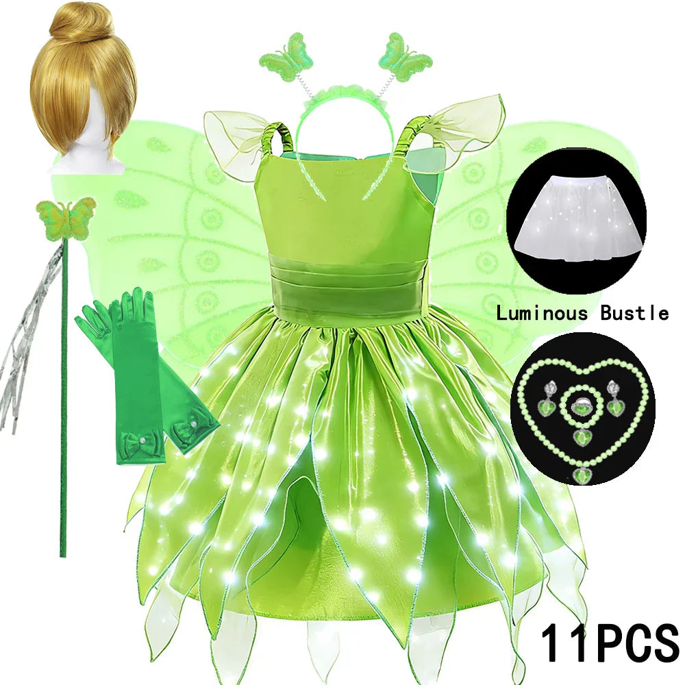 Childern Flower Fairy Dress Up Girls Princess Dress With Wings Halloween Elves Costume Carnival Party Tinkerbell Bell Dress
