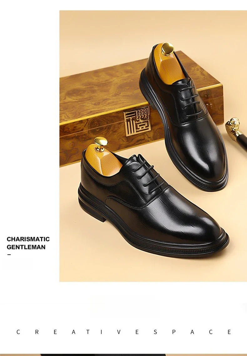 Men Dress Shoes Black Soft Leather Men Heighten Formal Shoes Casual Business Men Oxfords Suit Shoes
