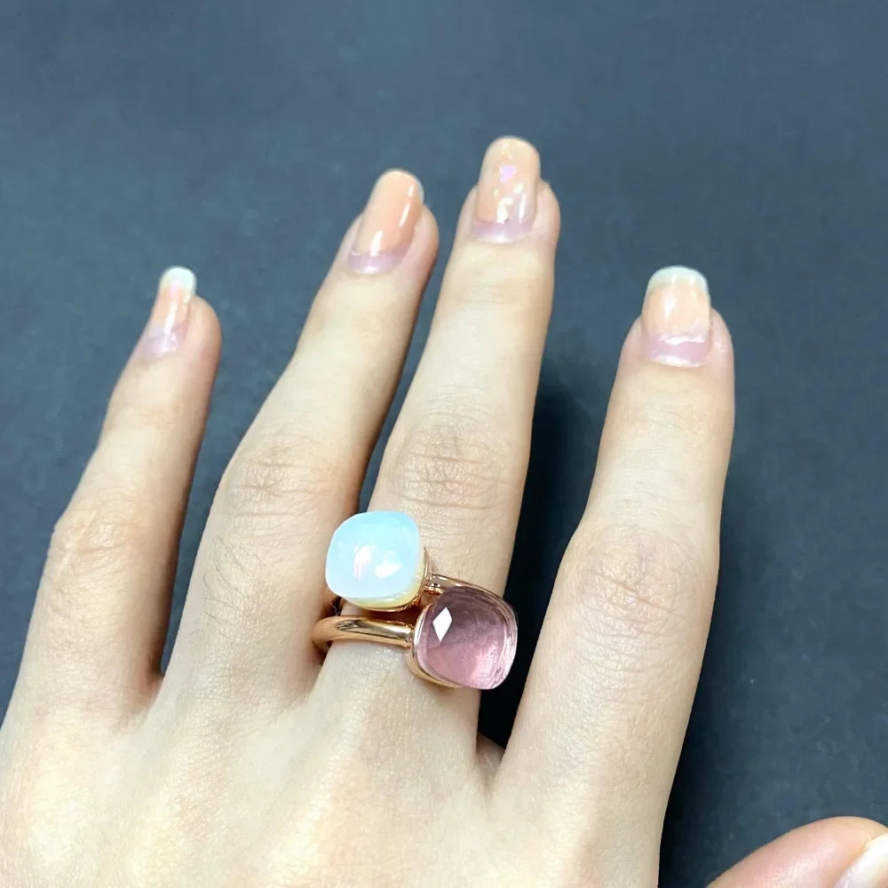 2Pcs/Set Fashion Stacked Candy Ring Women Mix Color Crystal Jewelry 30 Colors Trendy Gift for Valentine's Day