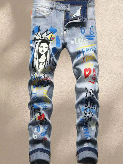 Fashionable Men's Jeans  With Trendy Prints  Highlighting Individuality   Elastic And Breathable Fabric  Free Shipping