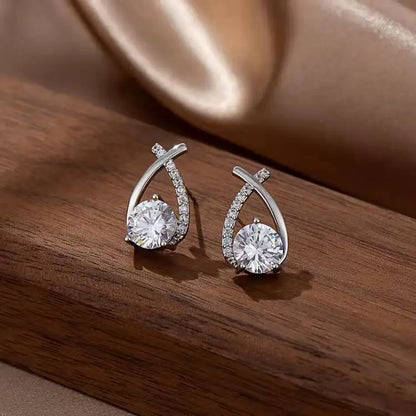 2024 New Fashion Gold Color Round Zircon Simple Drop Dangle Earrings for Women Charm Korean Hoop Jewelry Wedding Birthday Gift