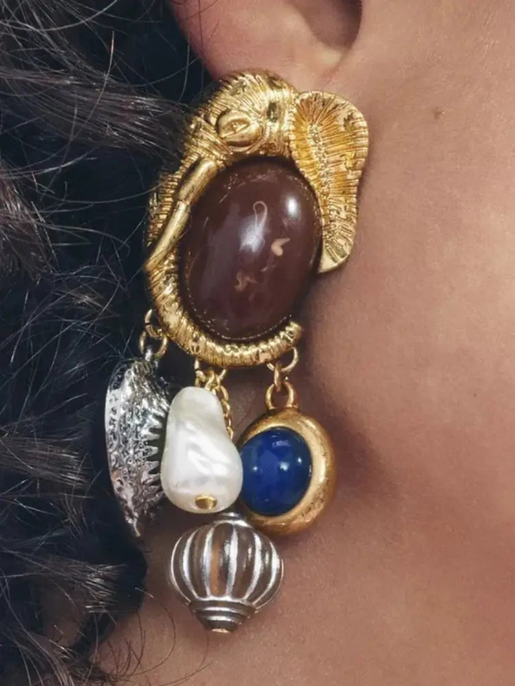 ZAA Luxurious Animal Jewelry Pendant Necklace and Earrings Set, Bohemian Resin Gemstone Necklace, Party Jewelry