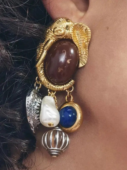 ZAA Luxurious Animal Jewelry Pendant Necklace and Earrings Set, Bohemian Resin Gemstone Necklace, Party Jewelry