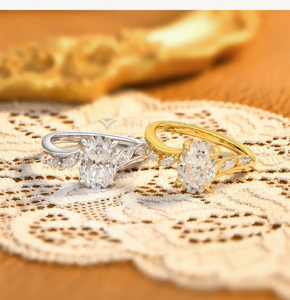Oval Cut 2CT All Moissanite Rings For Women S925 Silver Marquise Side Stone Engagement Ring Elegant Bridal Jewelry Gift