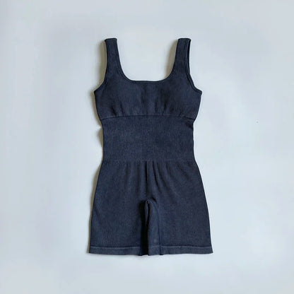 Women's Yoga Jumpsuits Ribbed One Piece Padded Tank Tops Rompers Sleeveless Acid Wash Activewear Unitard Sexy Bodycon