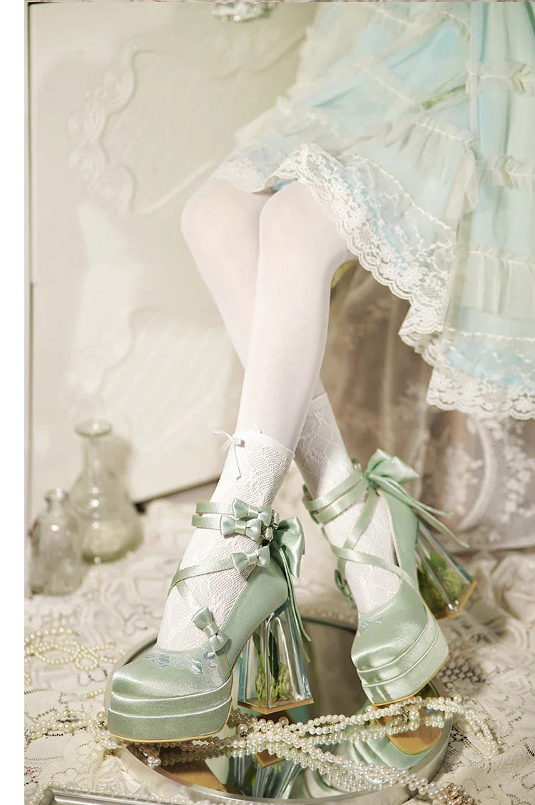 Original Lolita Red High Heels Women's Sweet Elegant Bow Velvet Mary Jane Shoes Ladies Birthday Party Cos Platform Shoes Spring