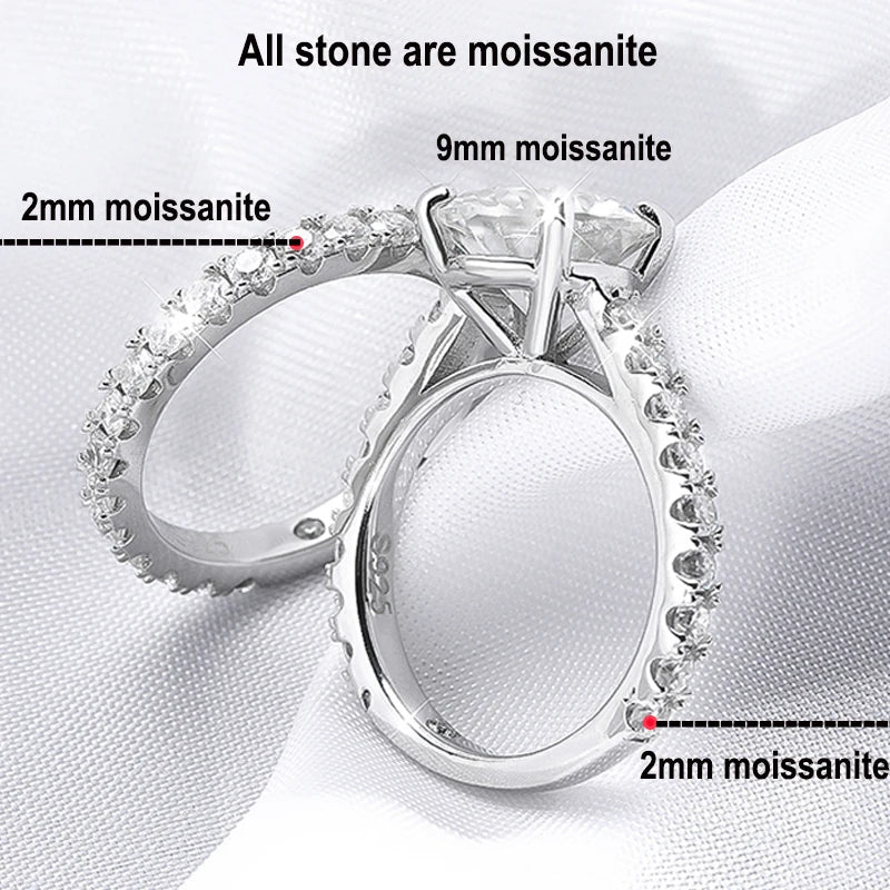 18k Plated 0.6-4.2CT All Moissanite Rings for Women Sparkly Luxury Wedding Diamond Band 100% 925 Sterling Silver Jewelry