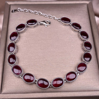 S925 sterling silver bracelet set with 17 natural garnets, simple and elegant women's bracelet jewelry, suitable for daily wear