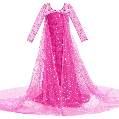 Children New Elsa Costume Little Girls Princess Cosplay Birthday Sequin Maxi Dresses Cinderella Rose Red Performance Ball Gown