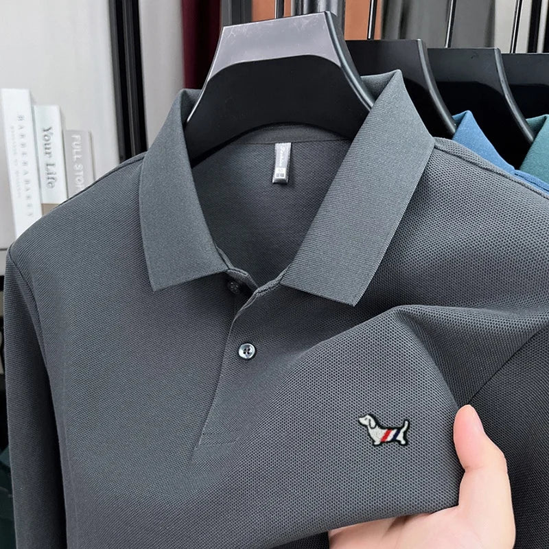 Fashion brand autumn new men's top casual warm 100% cotton long sleeved Polo shirt