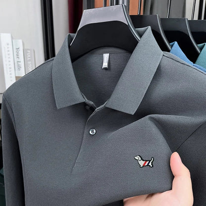 Fashion brand autumn new men's top casual warm 100% cotton long sleeved Polo shirt