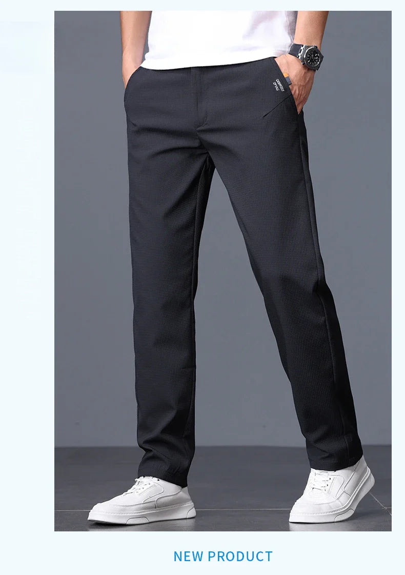 Men's Business Slim Pants Spring Thin Fashion Pocket Casual Trousers Comfortable Letter Labeling Pants Male Clothes